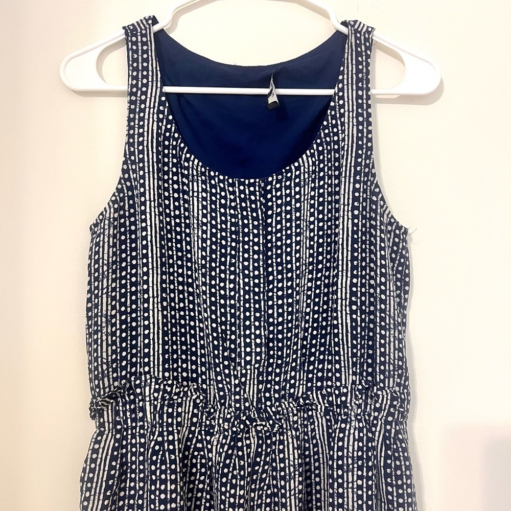 2/$30 Madewell - Navy & Cream Patterned Sleeveless Mini Dress w/ Pockets Size 0 - Picture 3 of 7